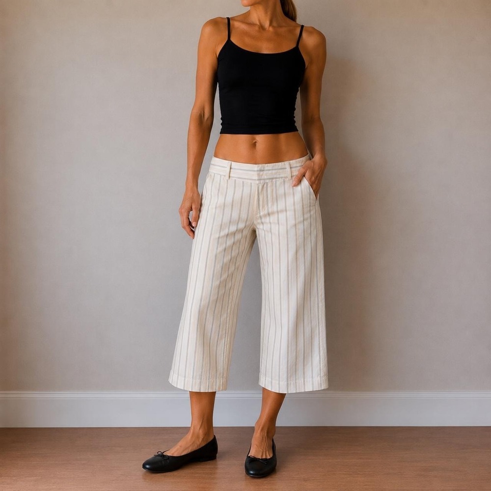 Vintage‎ Gap Cream Stripe Cropped Pants Low Rise Women 4 Quiet Luxury Old Money